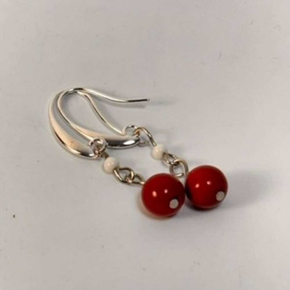 Drop Earrings Red Glass Bead Silver Tone Boho Minimalist 90s Whimsygoth